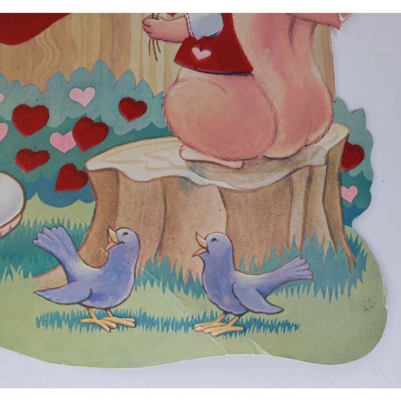 Vintage Valentine's Day Die Cut Bear Squirrel Bird Decoration Flocked - Picture 3 of 8